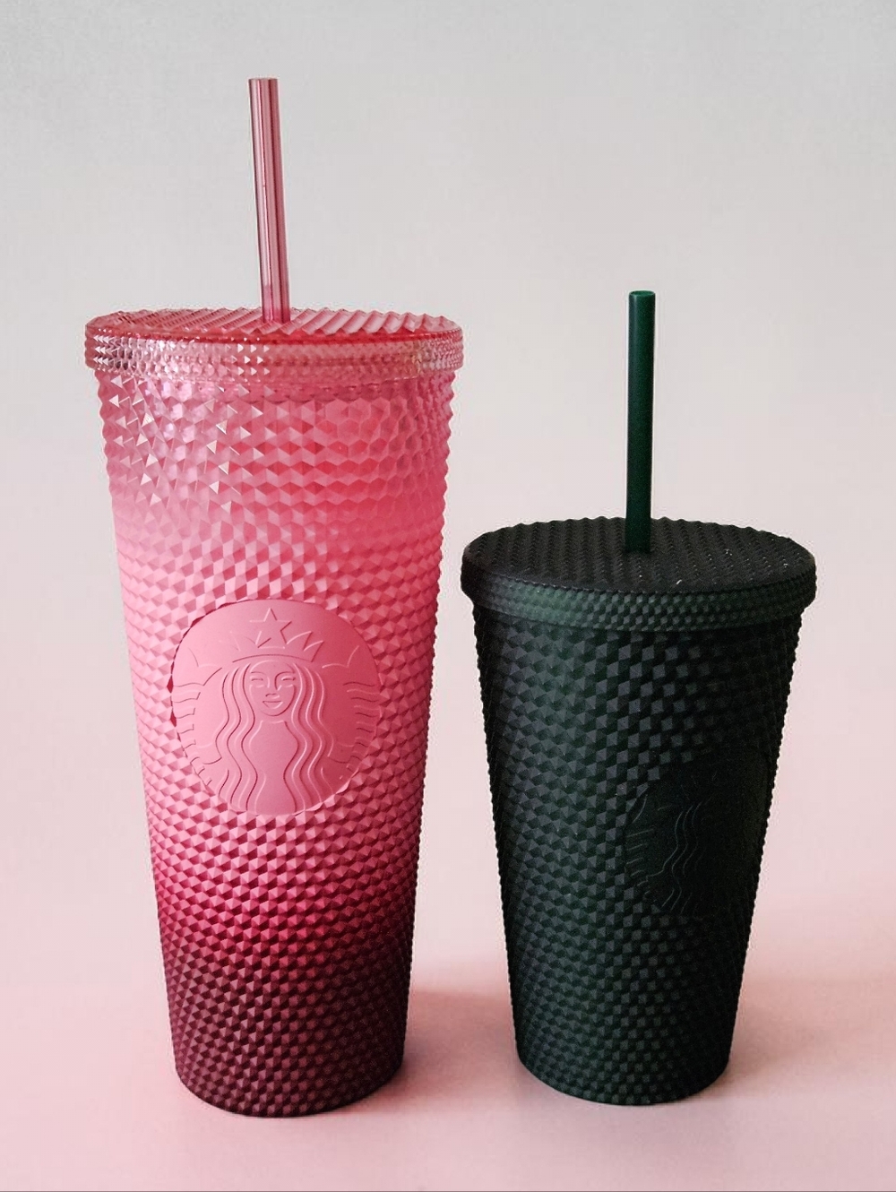 STARBUCKS TUMBLER SET PINK OMBRE 24 OZ AND DARK GREEN 16 OZ - Picture 2 of 7